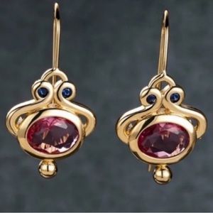 COPY - - Garnet & Sapphires 18k Gold Filled Setting Earrings 1”